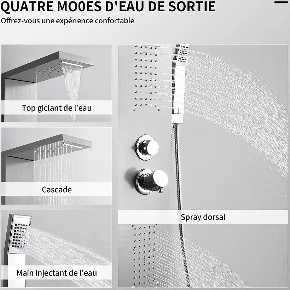 Colonne De Douche Hydromassante|Homelody Panneau de douche Chromé en Laiton 4 en 1 Colonne de Douche Hydromassante Murale Système de Douche Multifonctionnel