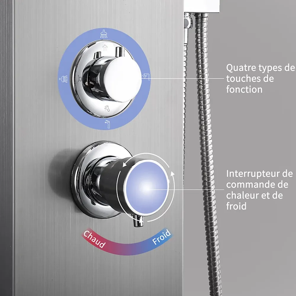 Colonne De Douche Hydromassante|Homelody Panneau de douche Chromé en Laiton 4 en 1 Colonne de Douche Hydromassante Murale Système de Douche Multifonctionnel