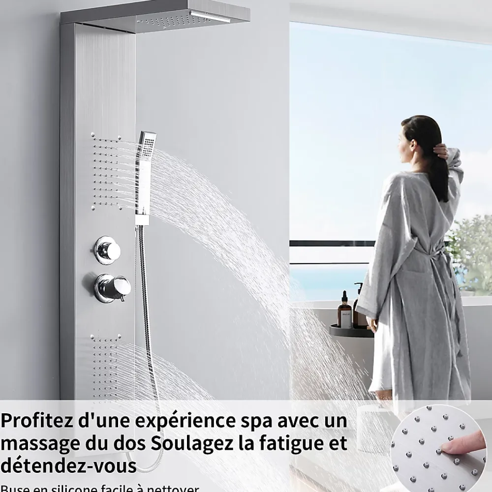 Colonne De Douche Hydromassante|Homelody Panneau de douche Chromé en Laiton 4 en 1 Colonne de Douche Hydromassante Murale Système de Douche Multifonctionnel
