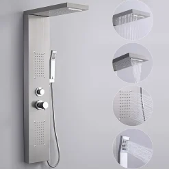 Colonne De Douche Hydromassante|Homelody Panneau de douche Chromé en Laiton 4 en 1 Colonne de Douche Hydromassante Murale Système de Douche Multifonctionnel