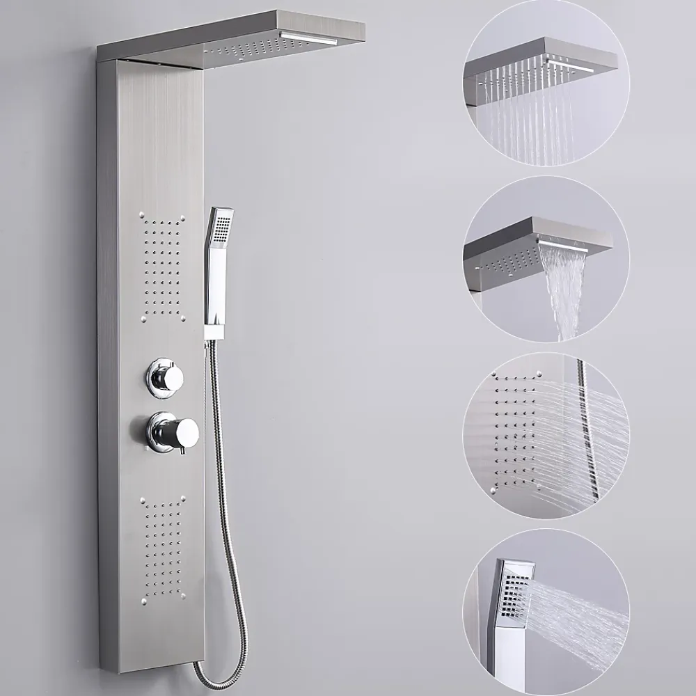 Colonne De Douche Hydromassante|Homelody Panneau de douche Chromé en Laiton 4 en 1 Colonne de Douche Hydromassante Murale Système de Douche Multifonctionnel