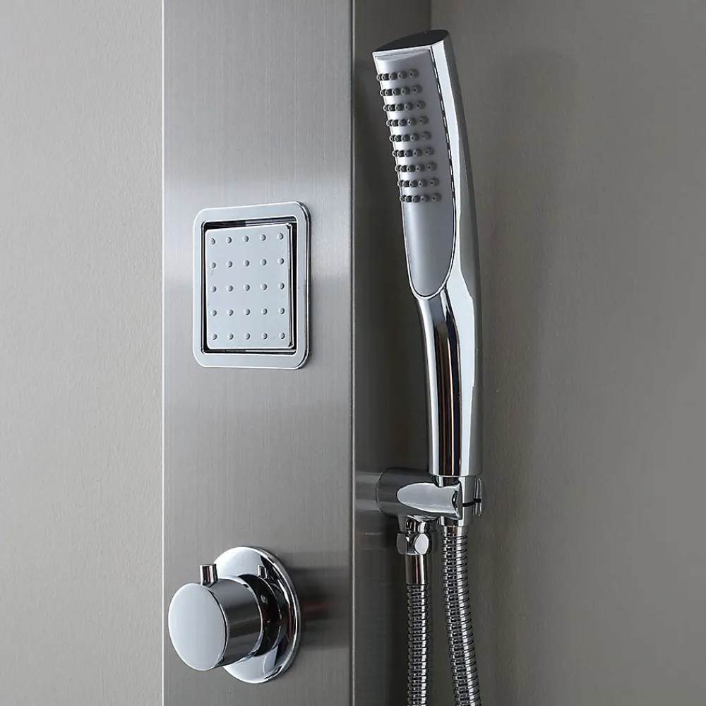 Pommeau De Douche, Flexible Et Barre De Douche|Kiamami Valentina Panneau De Douche Hydromassante En Acier Chromé Avec Design Carré