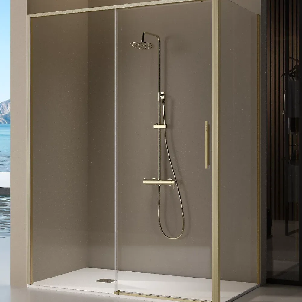 Porte De Douche|Kassandra Panneau de douche lateral fixe pour paroi de douche DELTA or brosse 66.5-69 cm
