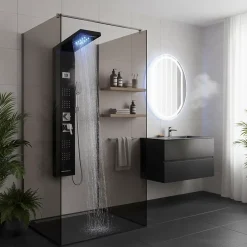 Signature Panneau de douche mural en Noir Mat - Lumière LED