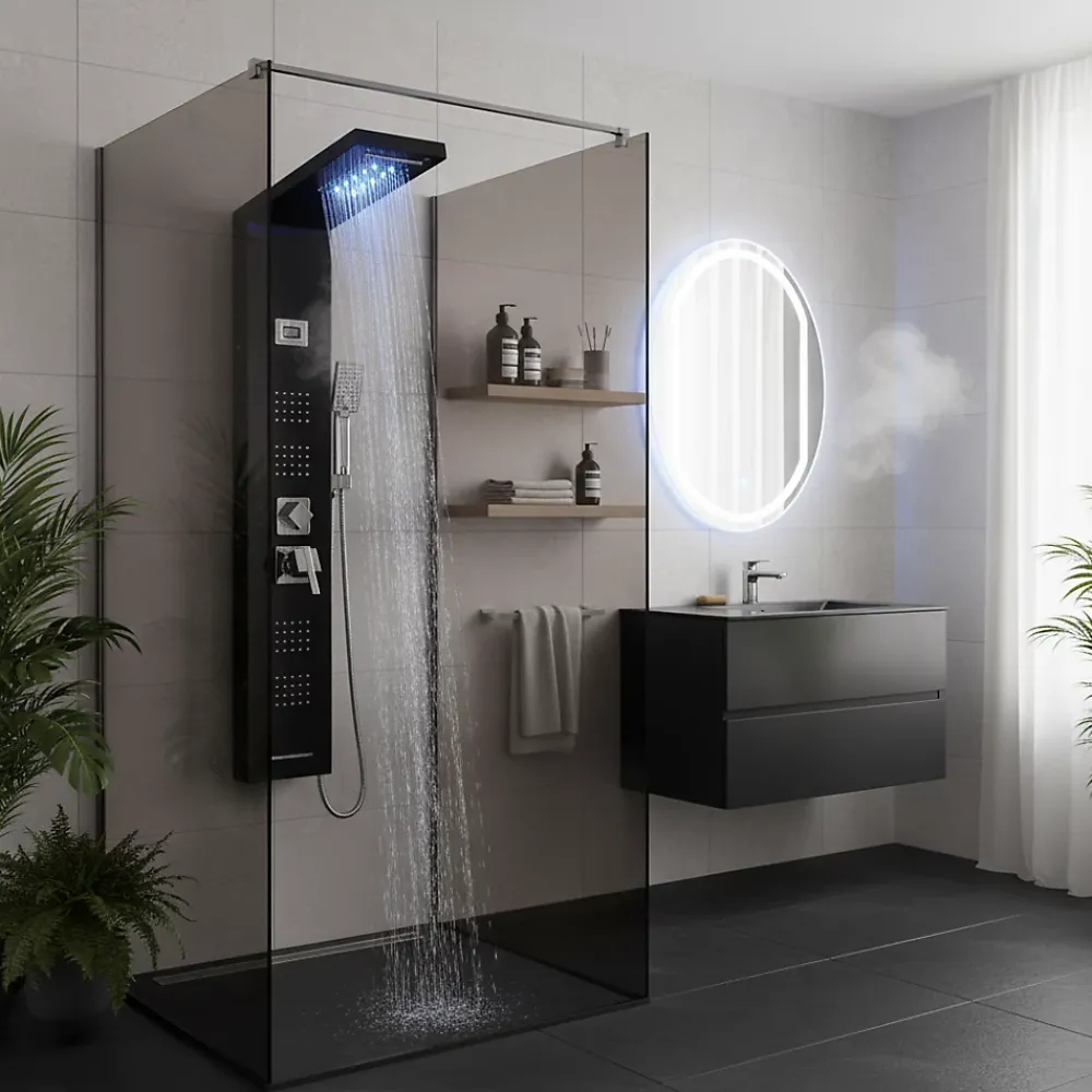 Signature Panneau de douche mural en Noir Mat - Lumière LED