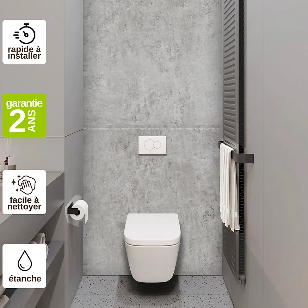 Kobert-in Panneau d'habillage pour bâti,support WC suspendu, 1200x1200x4 mm, finition Gris Béton, Urban Concrete KOBERT,IN