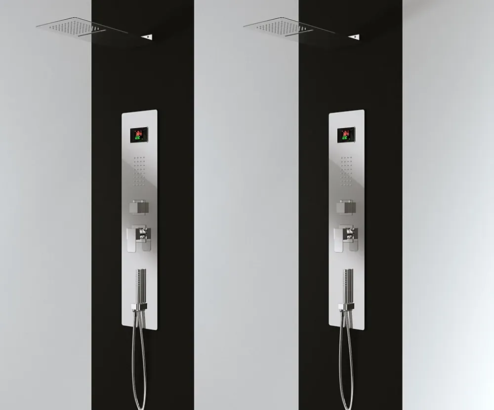 Colonne De Douche Encastrable|Laneri Panneau douche en acier inox avec 4 fonctions, inclu le flexible, la douche à main, les gets hydromassage, la cascade cervicale