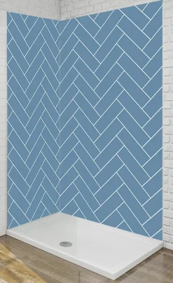 Panneau Mural De Salle De Bains|Ma nouvelle décoration Panneau mural Alu Douche Salle de Bain CHEVRON BLEU MAT DROITE 120 cm x 210 cm