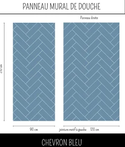 Panneau Mural De Salle De Bains|Ma nouvelle décoration Panneau mural Alu Douche Salle de Bain CHEVRON BLEU MAT DROITE 120 cm x 210 cm