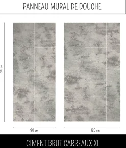 Panneau Mural De Salle De Bains|Ma nouvelle décoration Panneau mural Alu Douche Salle de Bain CIMENT BRUT MAT CARREAUX XL 120 cm x 210 cm