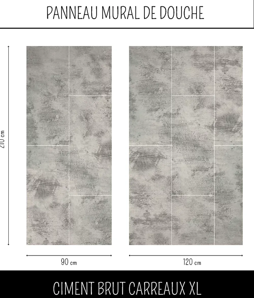 Panneau Mural De Salle De Bains|Ma nouvelle décoration Panneau mural Alu Douche Salle de Bain CIMENT BRUT MAT CARREAUX XL 120 cm x 210 cm