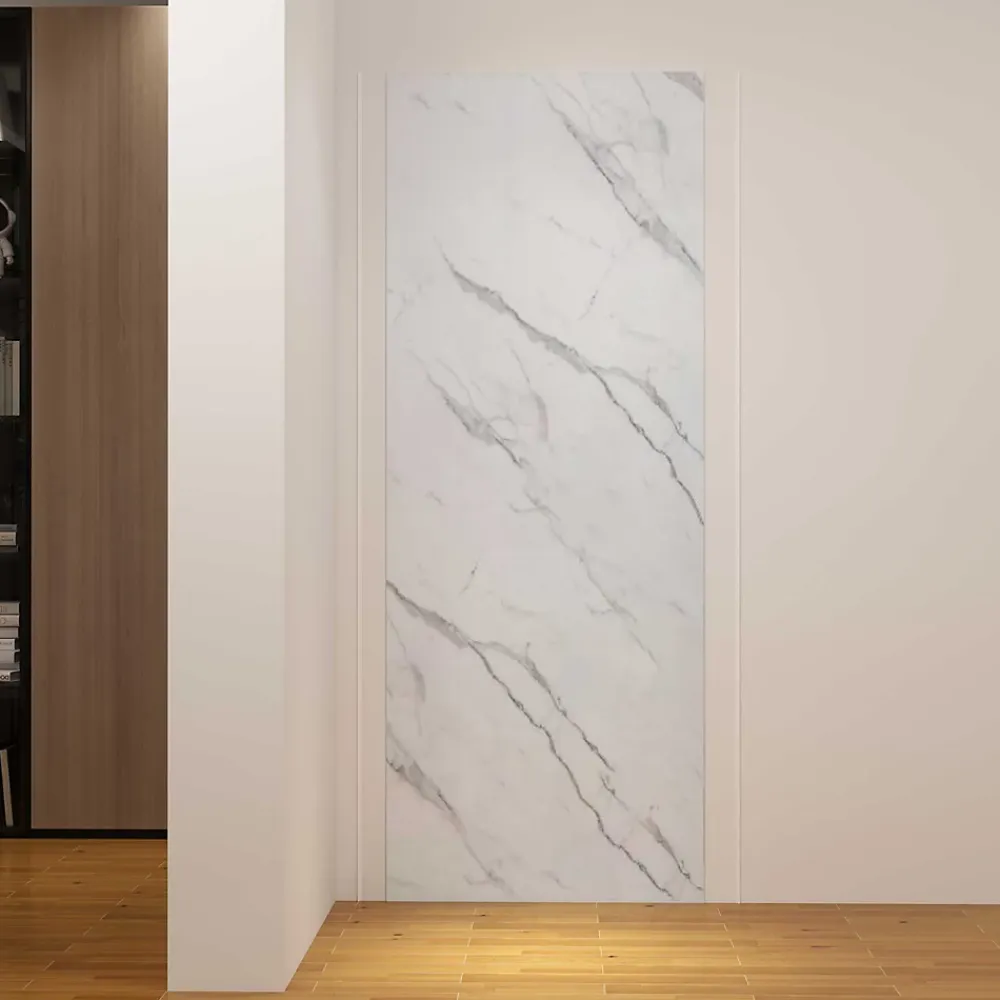 Panneau Mural De Salle De Bains|AICA Sanitaire Panneau mural de douche effet blanc marbre 80 x 210 cm mural aluminium avec 1 profile - Étanche, durable et facile à nettoyer