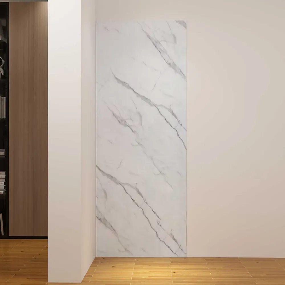 AICA Sanitaire Panneau mural de douche effet blanc marbre 100 x 210 cm mural aluminium - Étanche, durable et facile à nettoyer