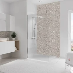 Schulte Panneau mural de salle de bains l.100 x H.210 cm, effet terrazzo greige, DécoDesign décor