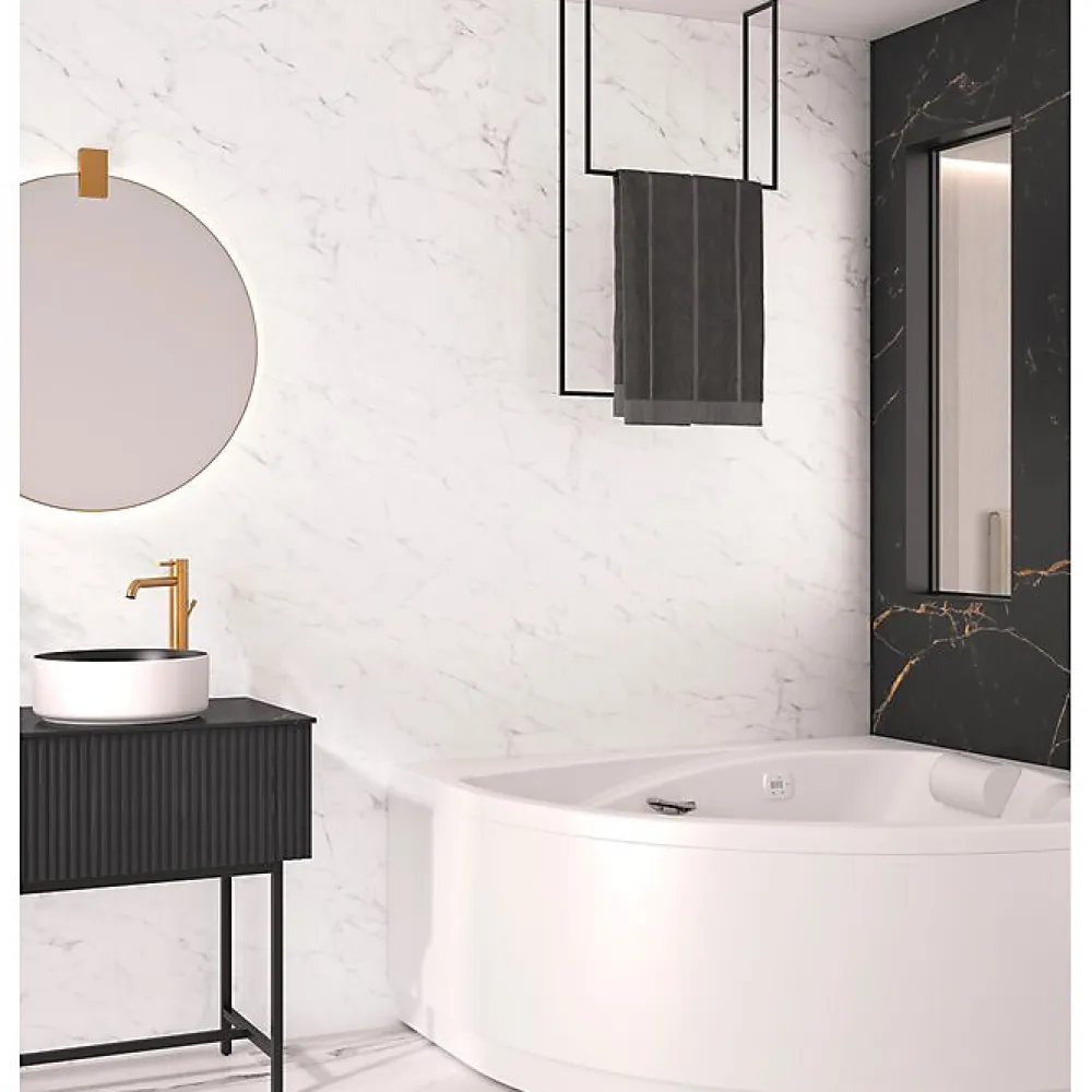 Panneau Mural De Salle De Bains|Kinedo Panneau mural de salle de bain - Kinewall Design - - Marbre blanc - 125x250 cm