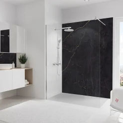 Schulte Panneau mural de salle de bain l.150 x H.255 cm, marbre anthracite et or, DécoDesign