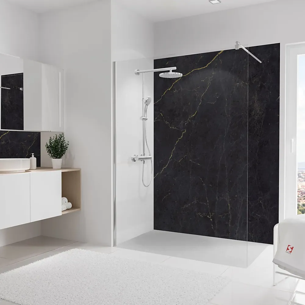 Schulte Panneau mural de salle de bain l.150 x H.255 cm, marbre anthracite et or, DécoDesign