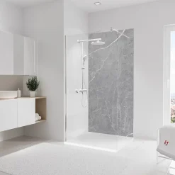 Panneau Mural De Salle De Bains|Schulte Panneau mural de salle de bain l.100 x H.210 cm, marbre gris, DécoDesign