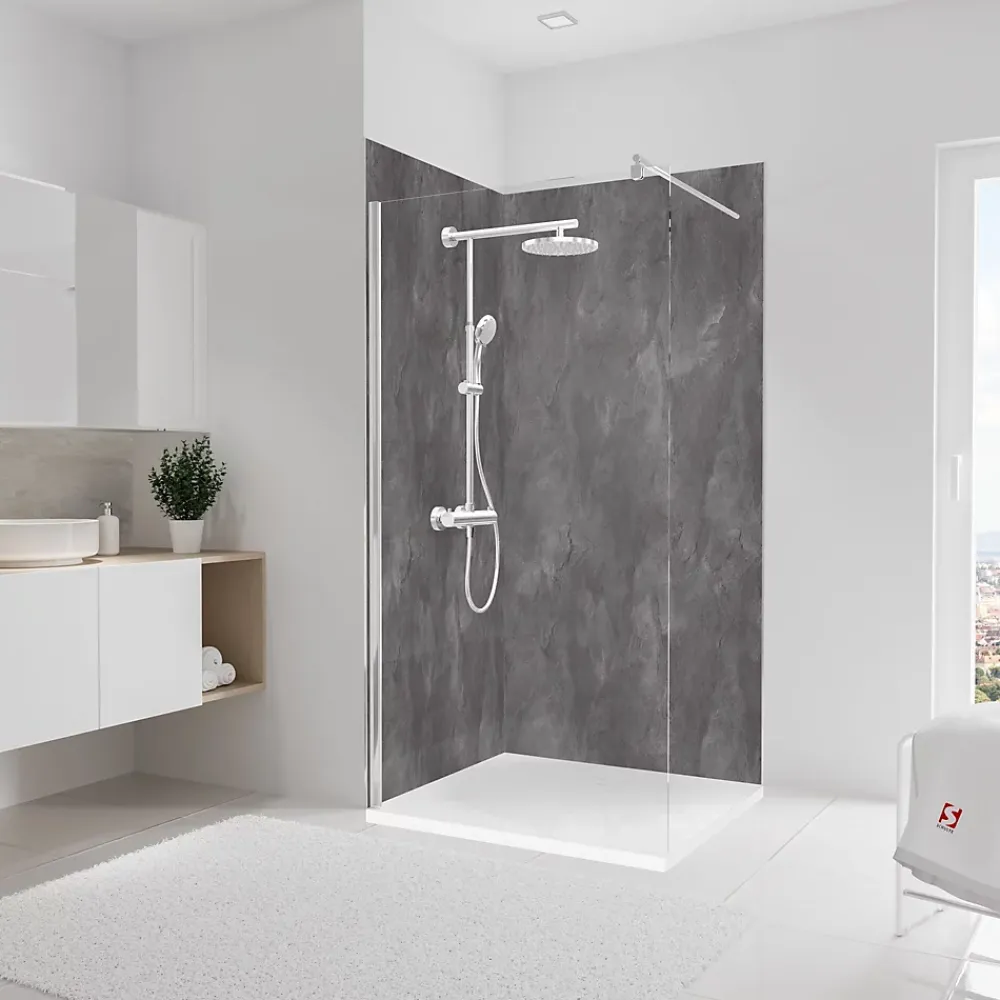 Panneau Mural De Salle De Bains|Schulte Panneau mural de salle de bain l.100 x H.255 cm, schiste anthracite, Décodesign vendu par 2