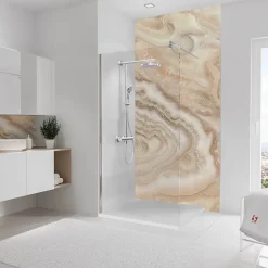 Schulte Panneau mural de salle de bains l.150 x H.255 cm, effet marbre beige, DécoDesign Softtouch
