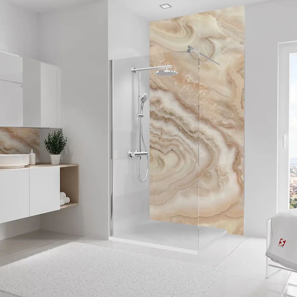 Schulte Panneau mural de salle de bains l.150 x H.255 cm, effet marbre beige, DécoDesign Softtouch