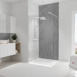 Panneau Mural De Salle De Bains|Schulte Panneau mural de salle de bain l.100 x H.255 cm, marbre gris, DécoDesign