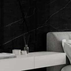 Decoon Panneau Mural Douche SPC/PVC Décor Marbre Noir satiné - 90x260cm - 2,34M²