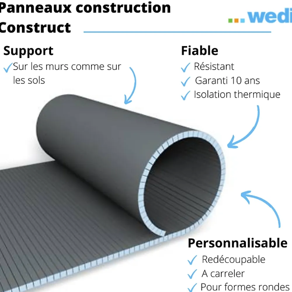 Wedi Panneaux de construction Construct, formes rondes transveral 250 x 60 x 3 cm