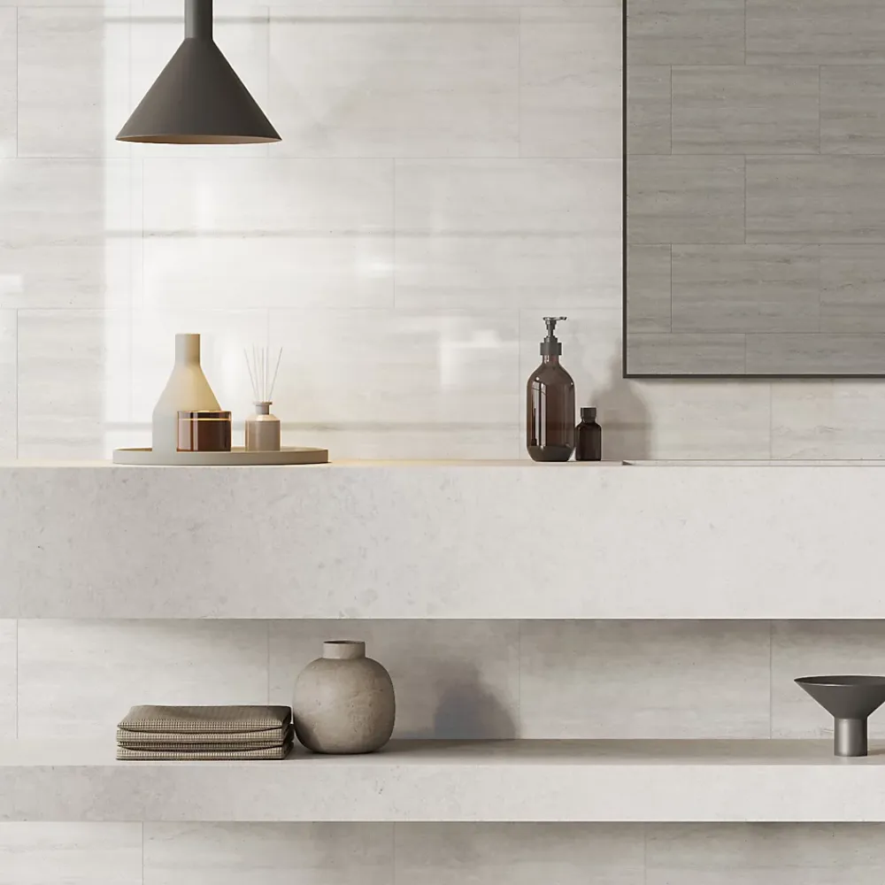Dumawall+ panneaux muraux douche - dalle pvc gloss travis 37,5 cm ht x 65 cm lg - lot de 8 plaques - 1,95 m2
