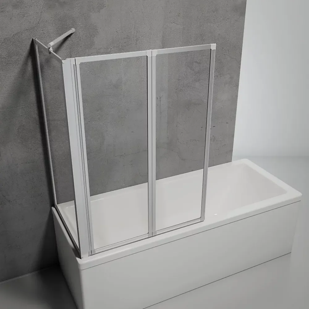 Schulte Pare baignoire à coller 2 volets + paroi de retour fixe, 89 x 70 x 120 cm, alu-argenté,