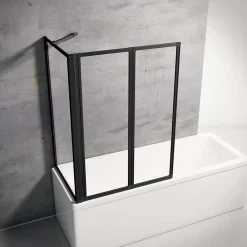 Schulte Pare baignoire à coller 2 volets + paroi de retour fixe, 89 x 70 x 120 cm, verre transparent, profilé noir,