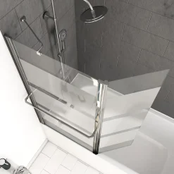 Aurlane Pare baignoire + volet pivotant 130x105- Profile aluminium chrome et verre transparent bande depolie