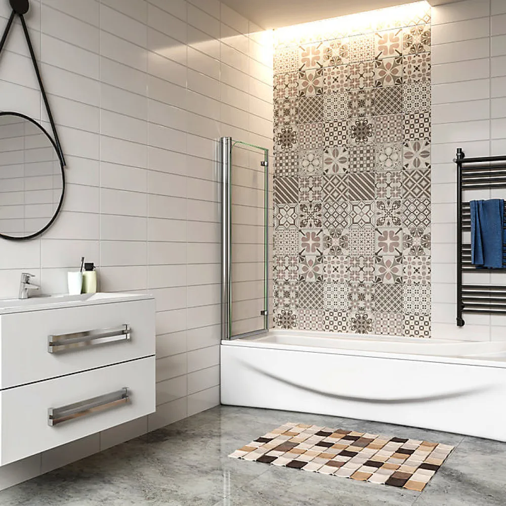 AICA Sanitaire Pare baignoire 2 volet pliante et pivotant chrome - L.120 x H.140 cm en 6mm verre anticalcaire