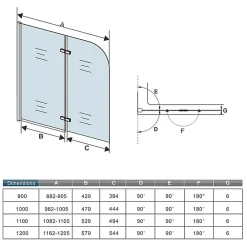 AICA Sanitaire Pare baignoire 2 volet pliante et pivotant chrome - L.120 x H.140 cm en 6mm verre anticalcaire