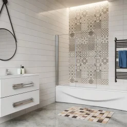 Pare-Baignoire|AICA Sanitaire Pare baignoire 2 volet pliante et pivotant chrome - L.100 x H.140 cm en 6mm verre anticalcaire