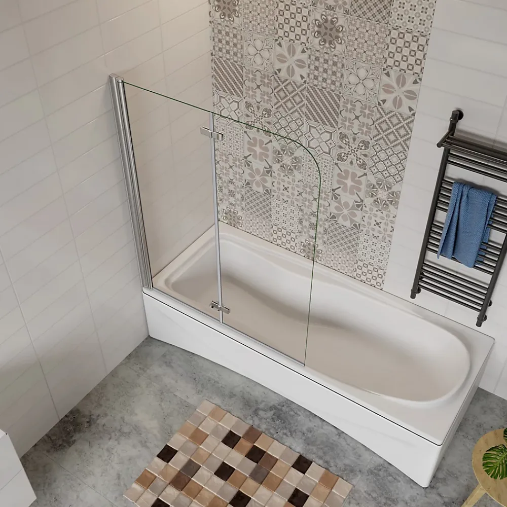 Pare-Baignoire|AICA Sanitaire Pare baignoire 2 volet pliante et pivotant chrome - L.100 x H.140 cm en 6mm verre anticalcaire