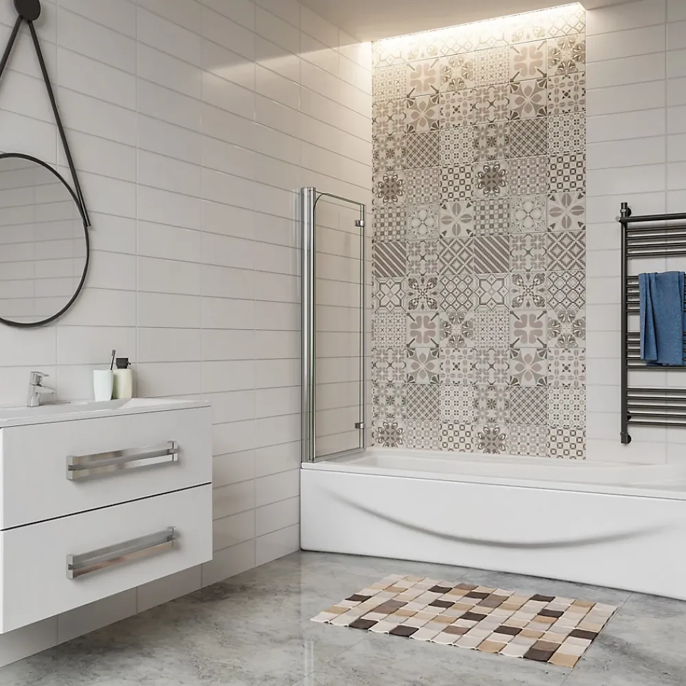 Pare-Baignoire|AICA Sanitaire Pare baignoire 2 volet pliante et pivotant chrome - L.100 x H.140 cm en 6mm verre anticalcaire