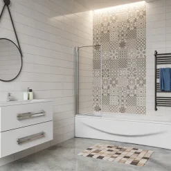Pare-Baignoire|AICA Sanitaire Pare baignoire 2 volet pliante et pivotant chrome - L.100 x H.140 cm en 6mm verre anticalcaire