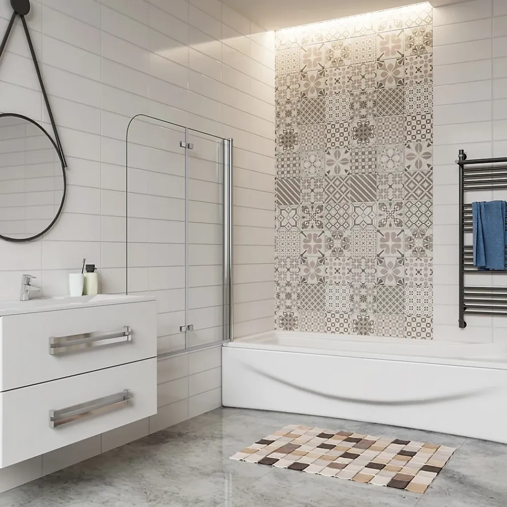 Pare-Baignoire|AICA Sanitaire Pare baignoire 2 volet pliante et pivotant chrome - L.90 x H.140 cm en 6mm verre anticalcaire