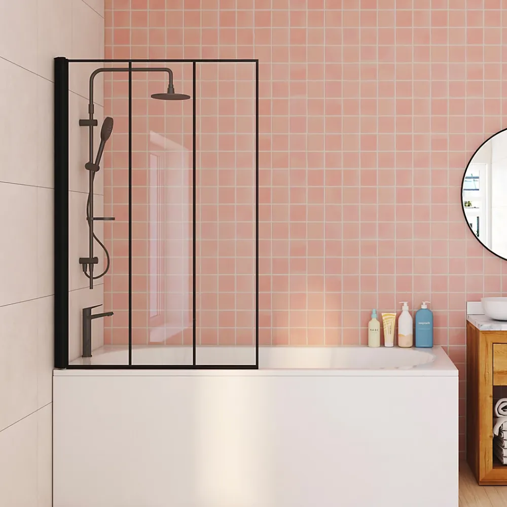 IDMarket Pare baignoire 1 volet 70x120 cm sérigraphié effet verrière avec profilé en aluminium noir