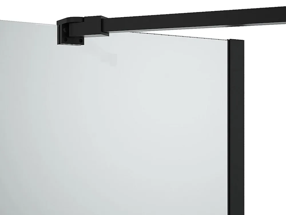 Vente-unique Pare baignoire avec porte-serviette et retour pivotant noir mat - (70 + 30) x 140 cm - PRIMAEL