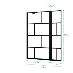 Pare-Baignoire|Aurlane Pare baignoire avec volet pivotant - profile noir mat - 130x104 (HxL) - verre 5mm sérigraphié
