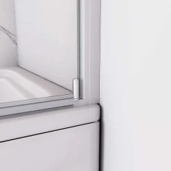 AICA Sanitaire Pare baignoire Blanc mat au angle arrondis pivotant à 180 degrés,L70xH130cm,4mm verre trempé, style industriel
