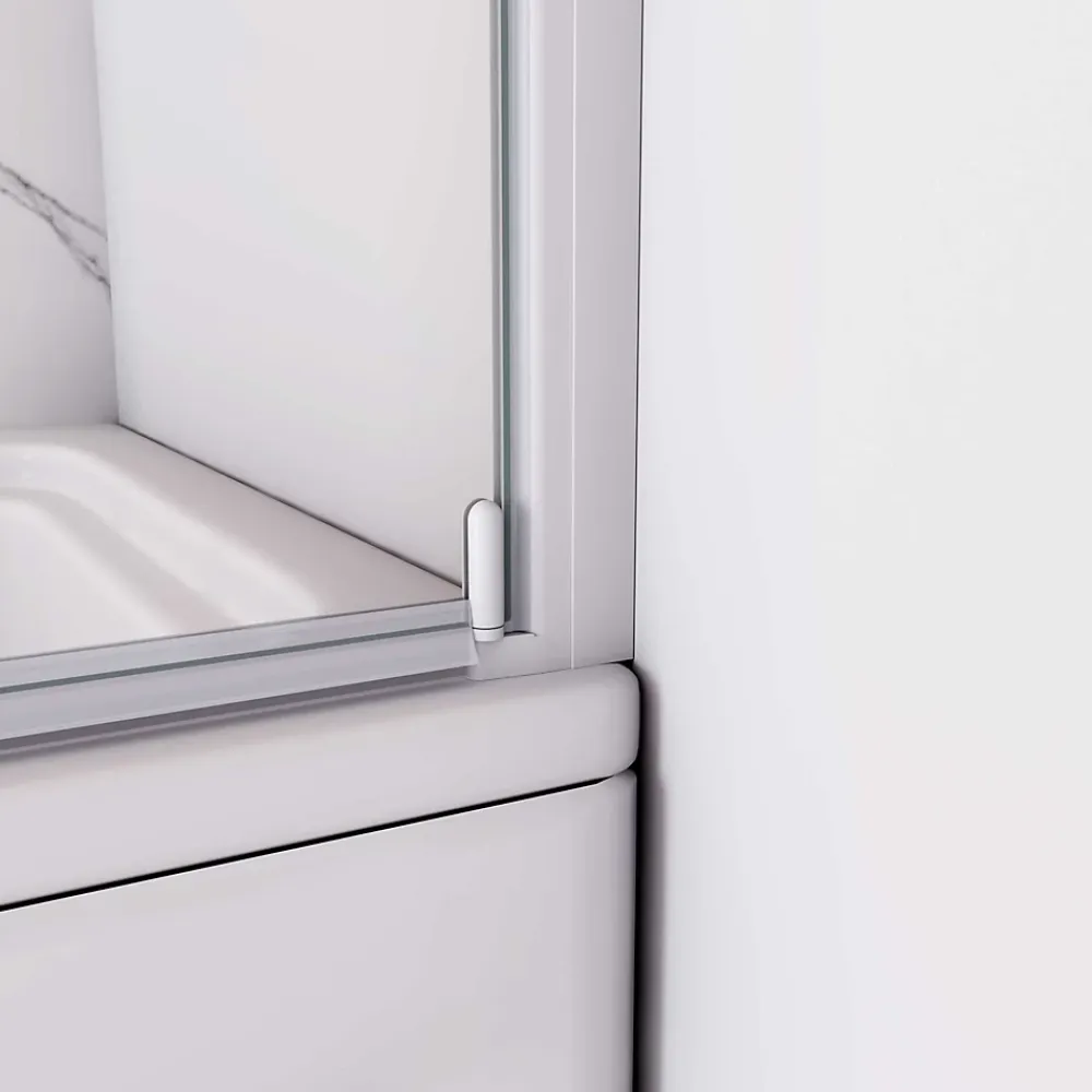 AICA Sanitaire Pare baignoire Blanc mat au angle arrondis pivotant à 180 degrés,L70xH130cm,4mm verre trempé, style industriel