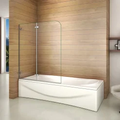 AICA Sanitaire Pare baignoire chromé 2 volets - L.100 x H.140cm - 5mm verre sécurité - Pivotant et repliable 180 degré