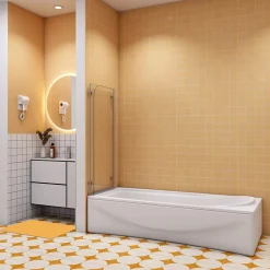 AICA Sanitaire Pare baignoire chromé 2 volets - L.100 x H.140cm - 5mm verre sécurité - Pivotant et repliable 180 degré