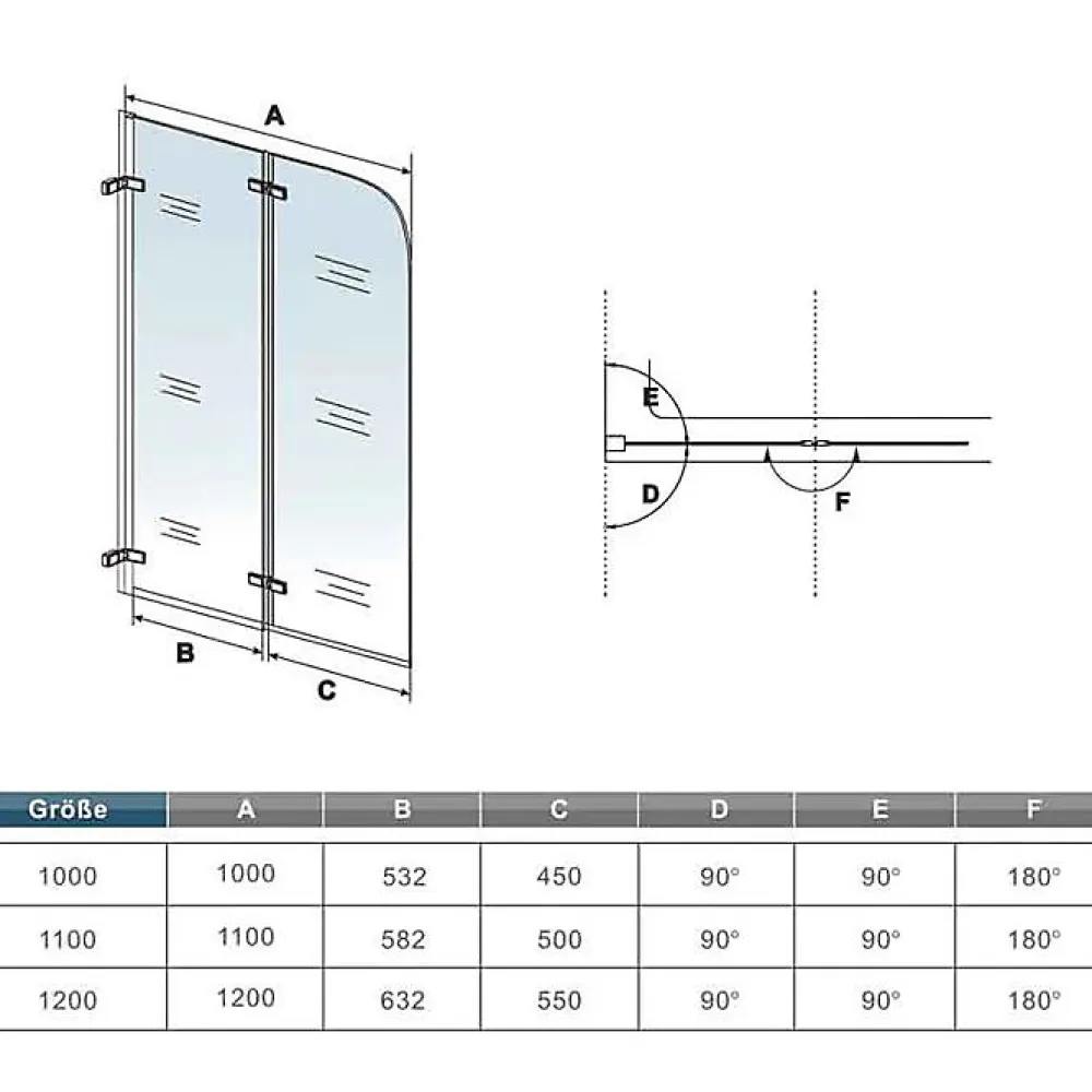 AICA Sanitaire Pare baignoire chromé 2 volets - L.100 x H.140cm - 5mm verre sécurité - Pivotant et repliable 180 degré