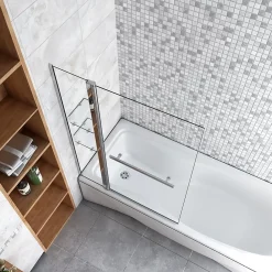 Pare-Baignoire|AICA Sanitaire Pare baignoire chromé pivotant L.100 x 140 cm avec 2 étagères et porte-serviette - 6mm verre sécurité