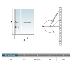 Pare-Baignoire|AICA Sanitaire Pare baignoire chromé pivotant L.100 x 140 cm avec 2 étagères et porte-serviette - 6mm verre sécurité