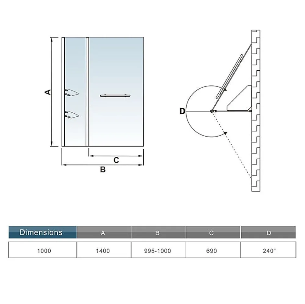 Pare-Baignoire|AICA Sanitaire Pare baignoire chromé pivotant L.100 x 140 cm avec 2 étagères et porte-serviette - 6mm verre sécurité